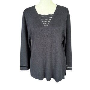 Sag Harbor black cut out v-neck stretchy pullover top women's size large